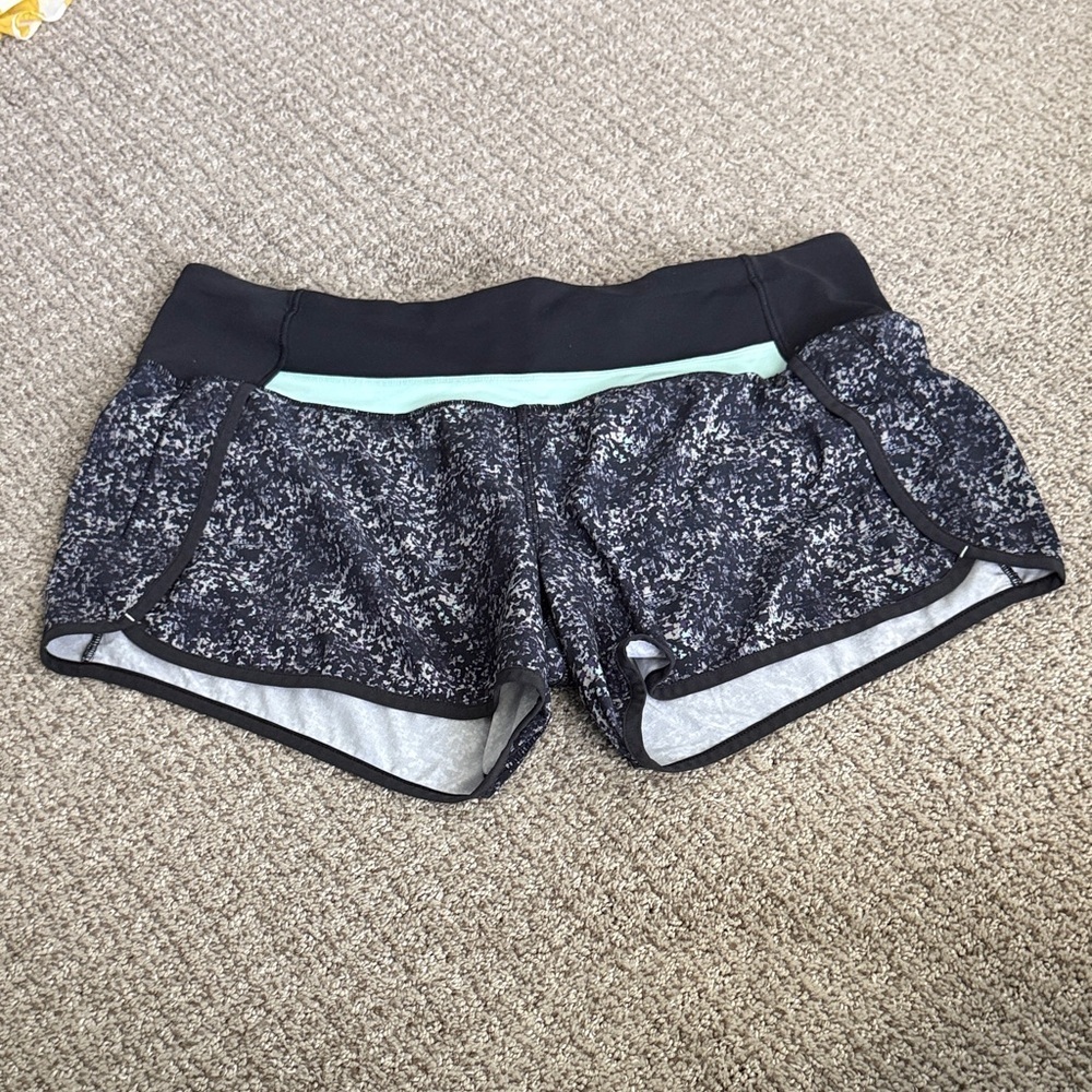 lululemon athletica speed up Black Speckle Athletic Shorts with Mint Waistband